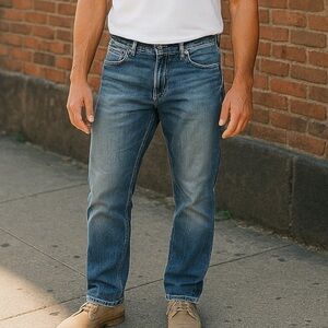 Max Flex Blue Mens 32 X 31 Blue Bootcut Med Rise Faded Whisker Lines Denim Jeans